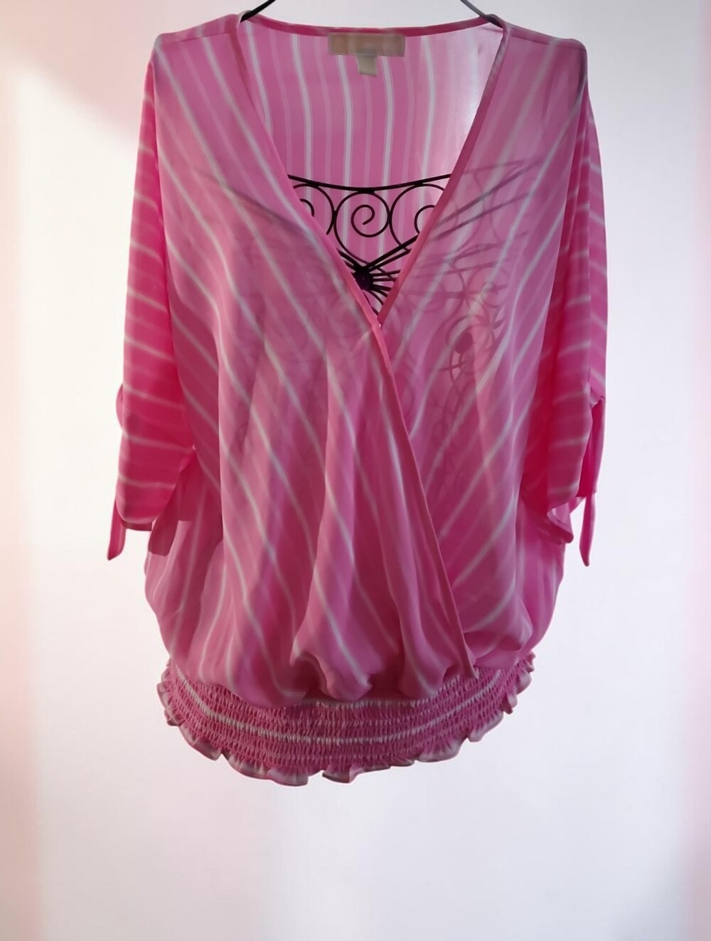 Michael Kors Pink Striped Women's Wrap-Front Blouse Size XL